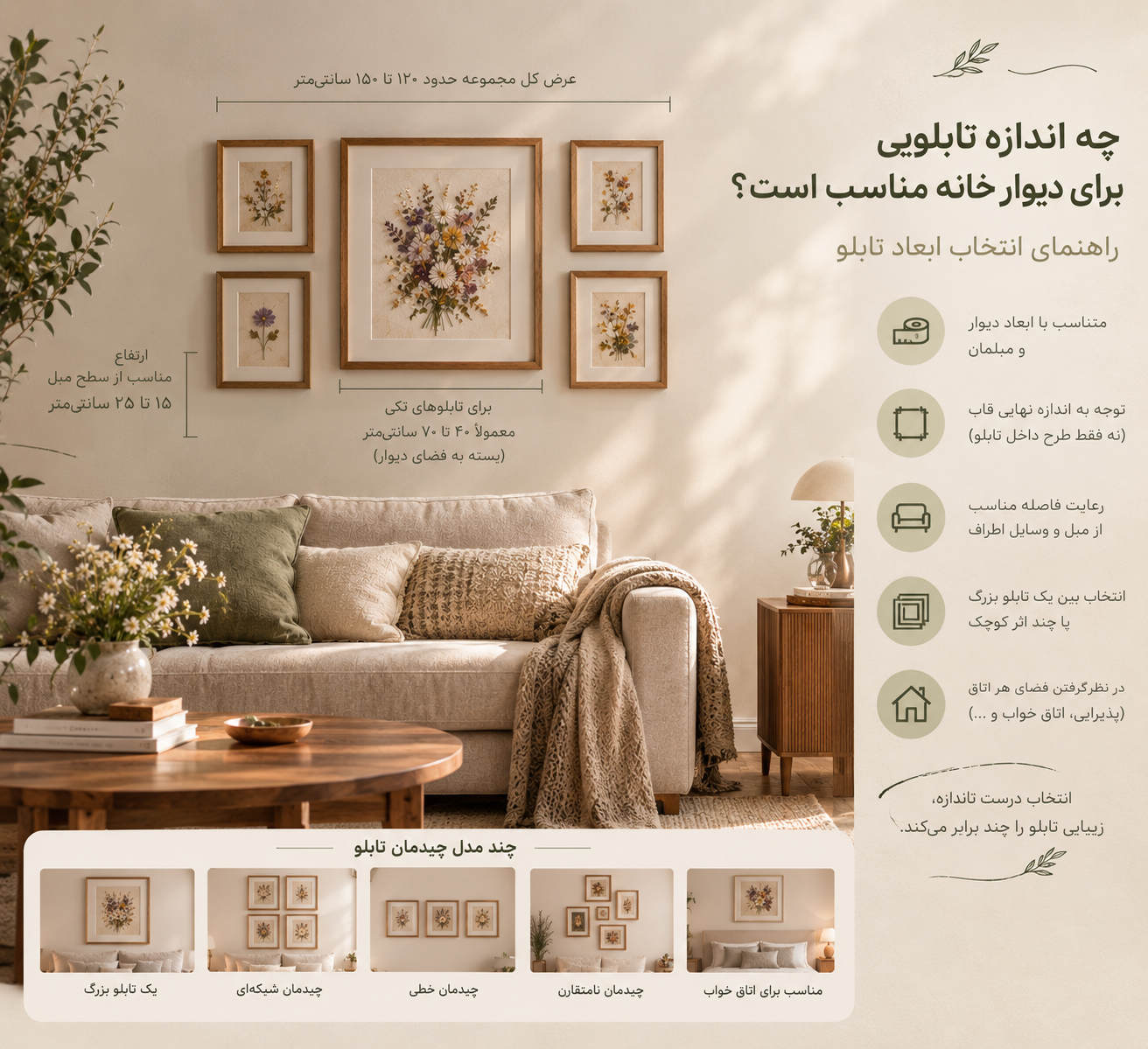 چه اندازه تابلویی برای دیوار خانه مناسب است؟ راهنمای انتخاب ابعاد تابلو