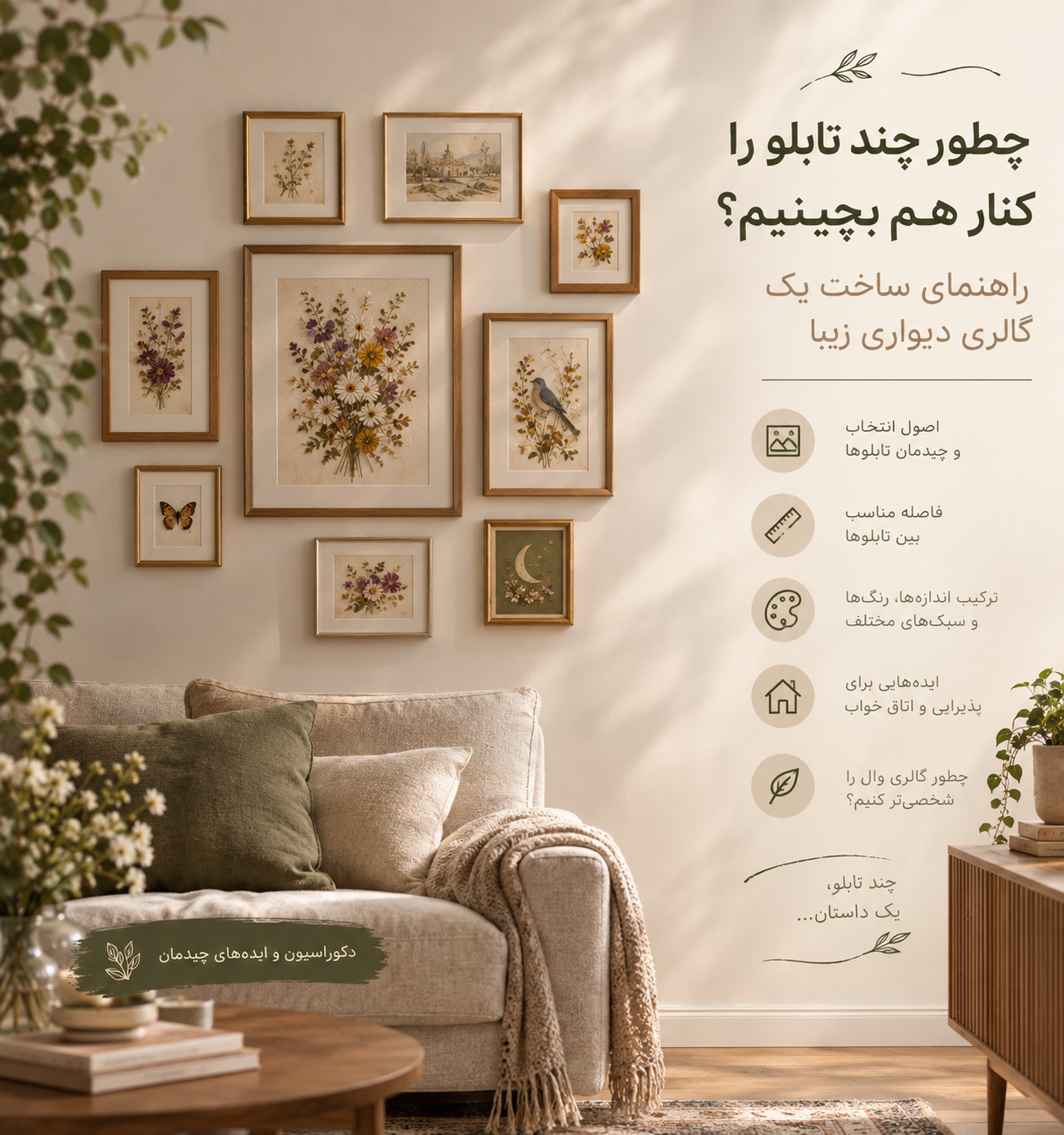 چطور چند تابلو را کنار هم بچینیم؟ راهنمای ساخت یک گالری دیواری زیبا